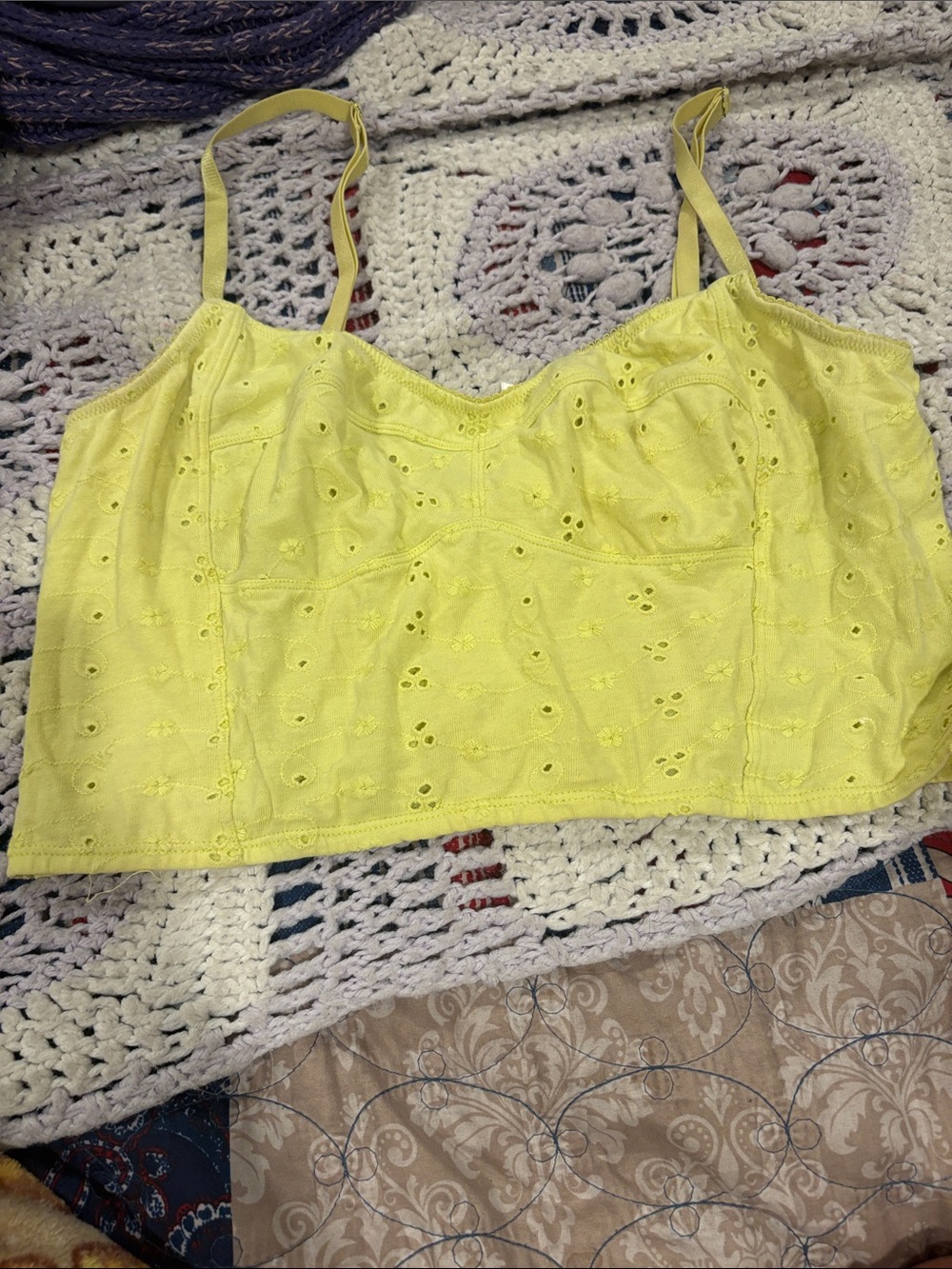 Free People Yellow Eyelet Cropped Camisole